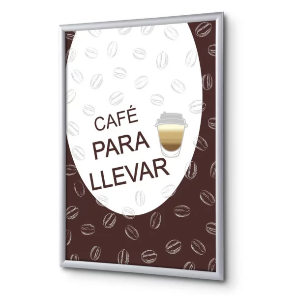 Cadre pour affiche, 25 mm, Set complet comprenant l'affiche: Café à Emporter (français / anglais / allemand / espagnol) 21x29,7 cm (A4) | Espagnol | verre synthétique mat (1 mm)