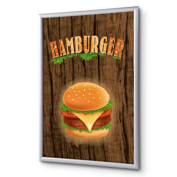 Cadre pour affiche, 25 mm, Set complet comprenant l'affiche: Hamburger 21x29,7 cm (A4) | Anglais | verre synthétique mat (1 mm)