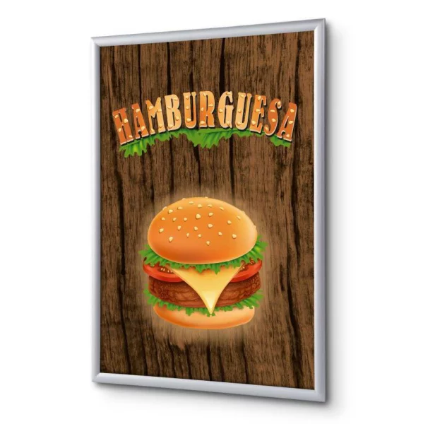 Kliklijst 25 mm, Complete Set inclusief poster: Hamburger 21x29,7 cm (A4) | Spaans | kunstglas, gematteerd (1 mm)