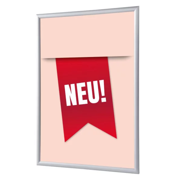 Cadre pour affiche, 25 mm, Set complet comprenant l'affiche: Nouveau (français / anglais / allemand / espagnol) 21x29,7 cm (A4) | Rouge - Allemand | verre synthétique mat (1 mm)
