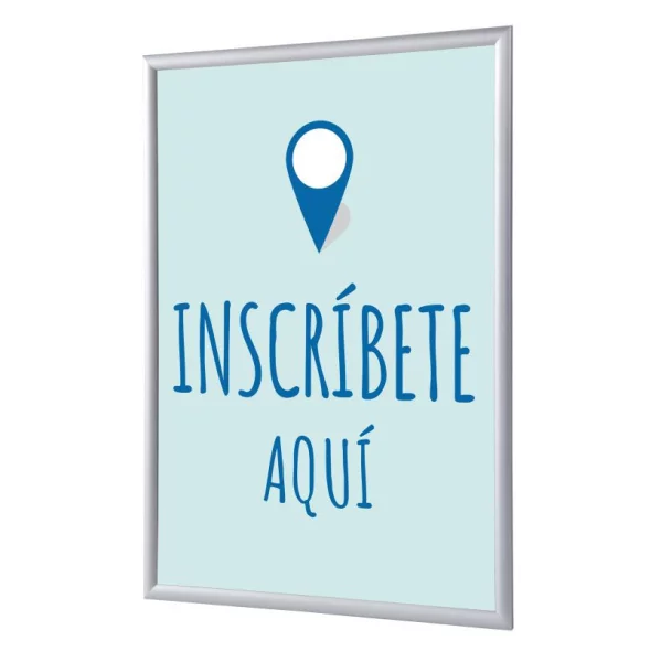 Cadre pour affiche, 25 mm, Set complet comprenant l'affiche: Rapport Ici (français / anglais / allemand / espagnol) 21x29,7 cm (A4) | Bleu - Espagnol | verre synthétique mat (1 mm)