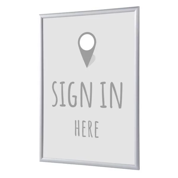 Cadre pour affiche, 25 mm, Set complet comprenant l'affiche: Rapport Ici (français / anglais / allemand / espagnol) 21x29,7 cm (A4) | Gris - Anglais | verre synthétique mat (1 mm)
