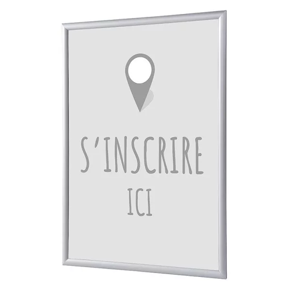 Cadre pour affiche, 25 mm, Set complet comprenant l'affiche: Rapport Ici (français / anglais / allemand / espagnol) 21x29,7 cm (A4) | Gris - Français | verre synthétique mat (1 mm)