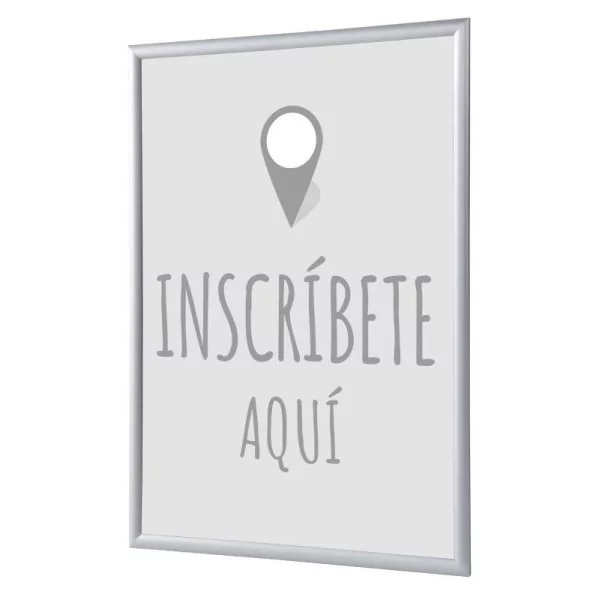 Cadre pour affiche, 25 mm, Set complet comprenant l'affiche: Rapport Ici (français / anglais / allemand / espagnol) 21x29,7 cm (A4) | Gris - Espagnol | verre synthétique mat (1 mm)
