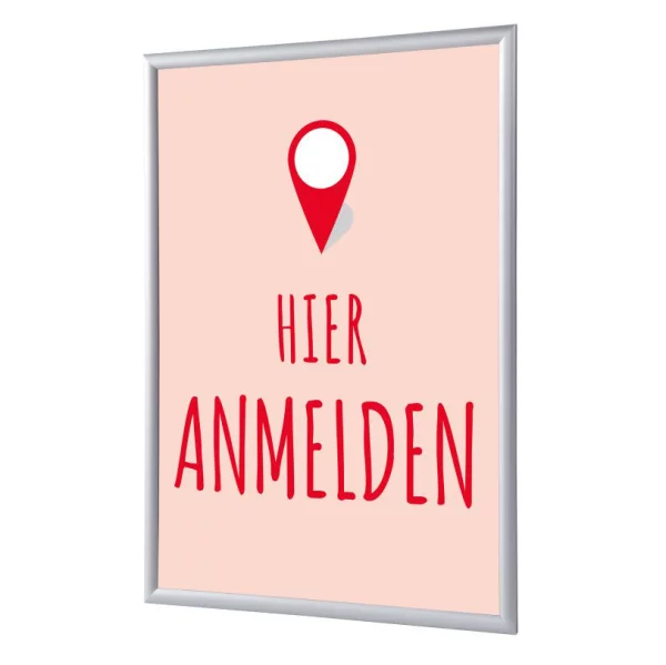 Cadre pour affiche, 25 mm, Set complet comprenant l'affiche: Rapport Ici (français / anglais / allemand / espagnol) 21x29,7 cm (A4) | Rouge - Allemand | verre synthétique mat (1 mm)