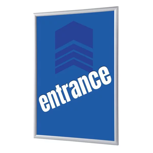 Cadre pour affiche, 25 mm, Set complet comprenant l'affiche: Entrée (français / anglais / allemand / espagnol) 21x29,7 cm (A4) | Bleu - Anglais | verre synthétique mat (1 mm)
