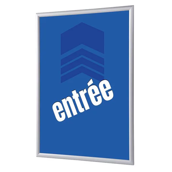 Cadre pour affiche, 25 mm, Set complet comprenant l'affiche: Entrée (français / anglais / allemand / espagnol) 21x29,7 cm (A4) | Bleu - Français | verre synthétique mat (1 mm)