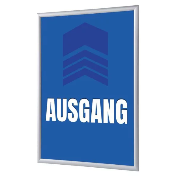 Cadre pour affiche, 25 mm, Set complet comprenant l'affiche: Sortir (français / anglais / allemand / espagnol) 21x29,7 cm (A4) | Bleu - Allemand | verre synthétique mat (1 mm)
