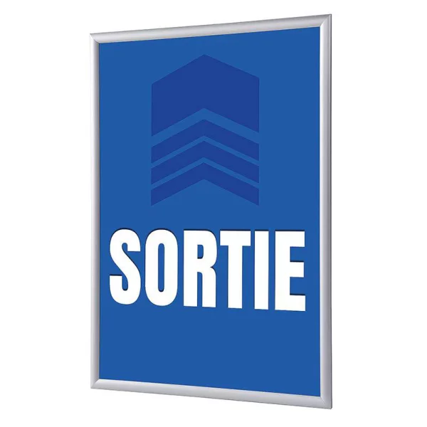 Cadre pour affiche, 25 mm, Set complet comprenant l'affiche: Sortir (français / anglais / allemand / espagnol) 21x29,7 cm (A4) | Bleu - Français | verre synthétique mat (1 mm)