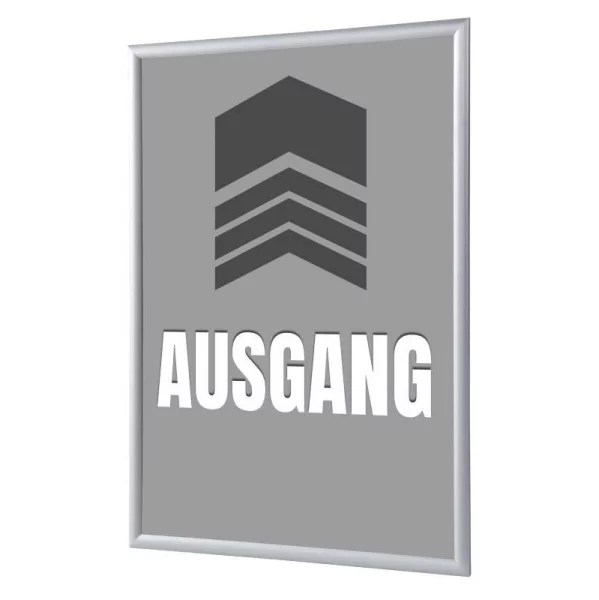 Cadre pour affiche, 25 mm, Set complet comprenant l'affiche: Sortir (français / anglais / allemand / espagnol) 21x29,7 cm (A4) | Gris - Allemand | verre synthétique mat (1 mm)