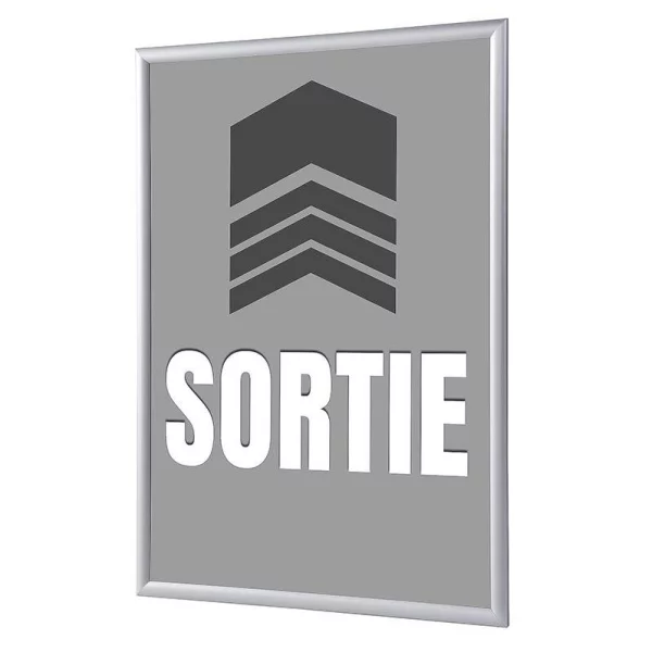 Cadre pour affiche, 25 mm, Set complet comprenant l'affiche: Sortir (français / anglais / allemand / espagnol) 21x29,7 cm (A4) | Gris - Français | verre synthétique mat (1 mm)