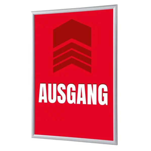 Cadre pour affiche, 25 mm, Set complet comprenant l'affiche: Sortir (français / anglais / allemand / espagnol) 21x29,7 cm (A4) | Rouge - Allemand | verre synthétique mat (1 mm)