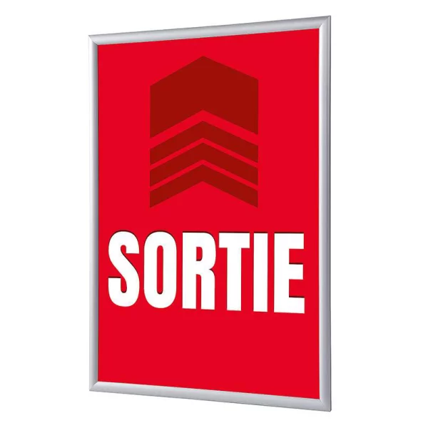 Cadre pour affiche, 25 mm, Set complet comprenant l'affiche: Sortir (français / anglais / allemand / espagnol) 21x29,7 cm (A4) | Rouge - Français | verre synthétique mat (1 mm)