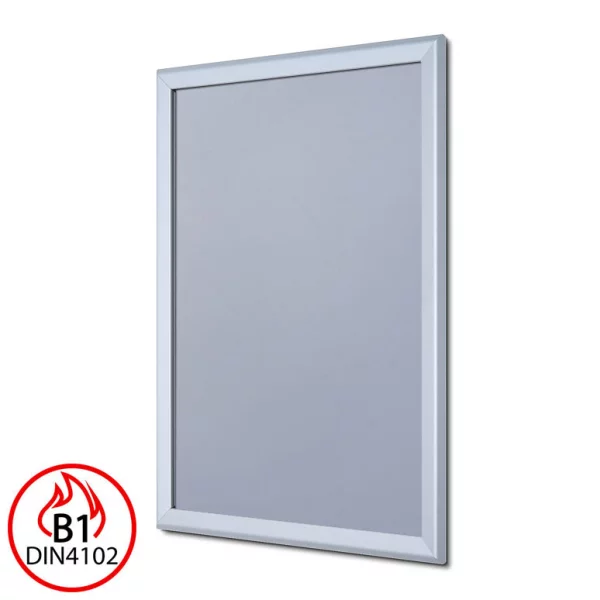 B1 Brandschutz Klapprahmen, 32 mm 42x59,4 cm (A2) | Silber matt | Kunstglas mattiert (1 mm)