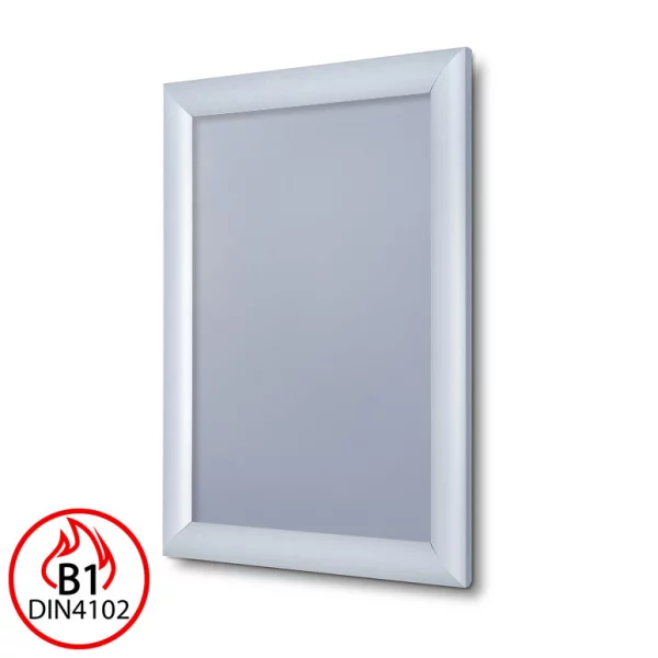 Cadre clic-clac protection contre le feu B1, 25 mm 21x29,7 cm (A4) | argent mat | verre synthétique mat (1 mm)