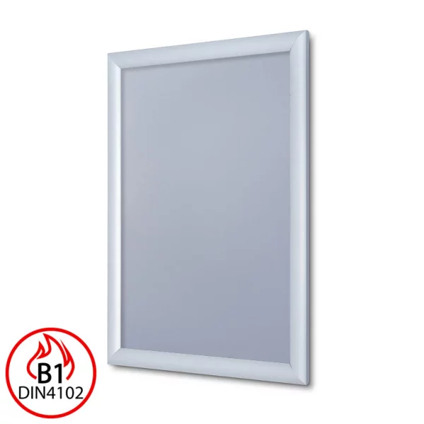 B1 Brandschutz Klapprahmen, 25 mm 29,7x42 cm (A3) | Silber matt | Kunstglas mattiert (1 mm)