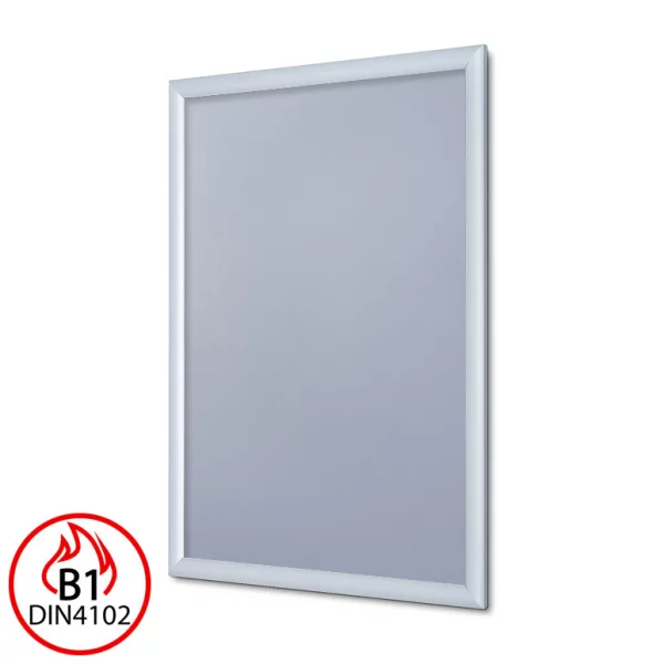 B1 Brandschutz Klapprahmen, 25 mm 42x59,4 cm (A2) | Silber matt | Kunstglas mattiert (1 mm)
