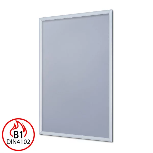 B1 Brandschutz Klapprahmen, 25 mm 59,4x84,1 cm (A1) | Silber matt | Kunstglas mattiert (1 mm)
