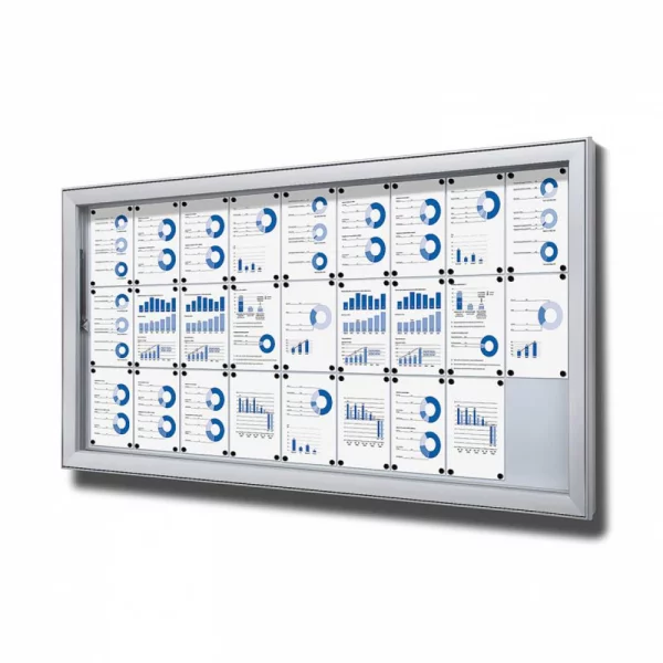 Schaukasten L für den Außeneinsatz 198x92,2 cm (27x A4) | silber | ESG Sicherheitsglas