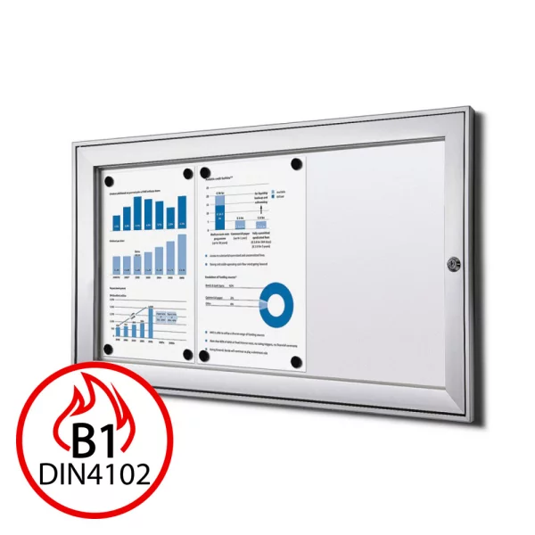 B1 vitrine protection contre le feu S pour l'usage à l'extérieur 66x30,8 cm (3x A4) | argent | verre acrylique UV 90 (2 mm)