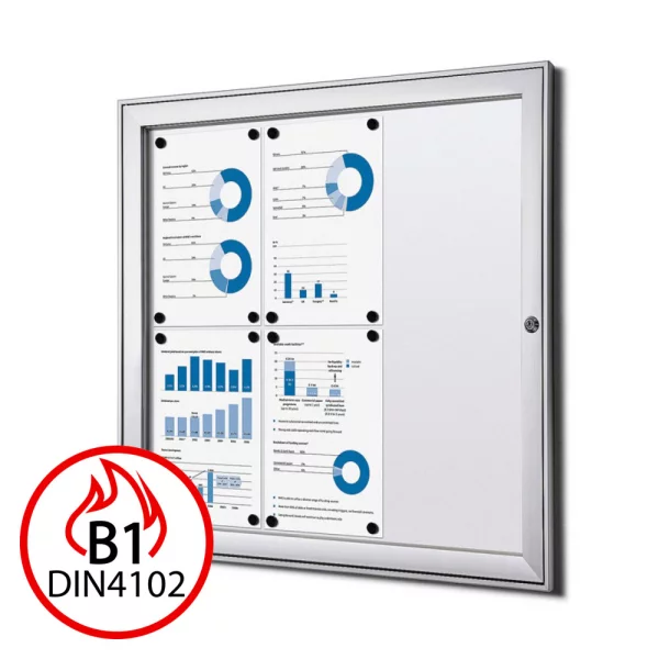 Brandwerende B1 vitrine S voor buiten 66x61,5 cm (6x A4) | zilver | acrylglas UV 90 (2 mm)