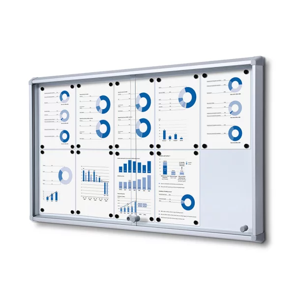 Schaukasten mit Schiebetür 110x61,4 cm (10x A4) | silber | ESG Sicherheitsglas