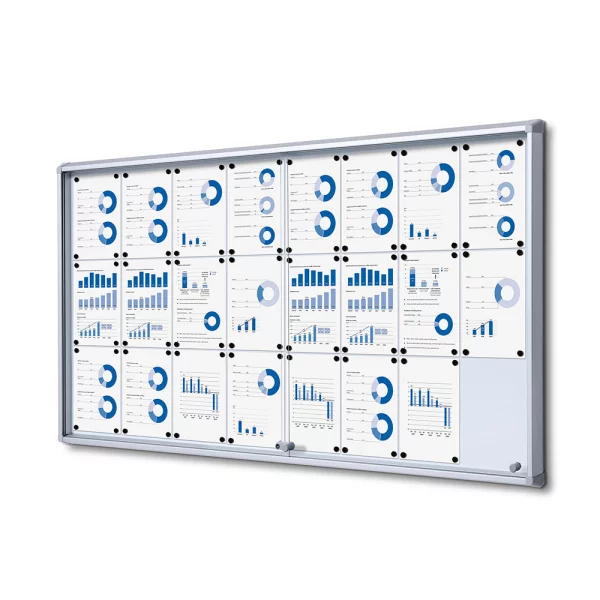 Schaukasten mit Schiebetür 176x92,2 cm (24x A4) | silber | ESG Sicherheitsglas