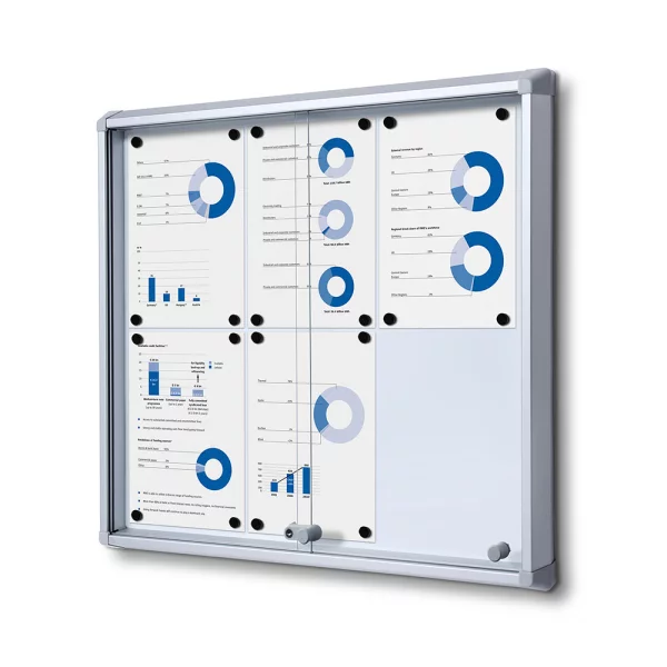 Vitrine avec porte glissante 66x61,5 cm (6x A4) | argent | verre de sécurité trempé ESG