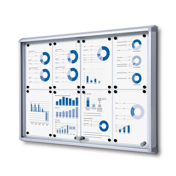 B1 Brandschutz-Schaukasten mit Schiebetür für den Inneneinsatz 88x61,5 cm (8x A4) | silber | ESG Sicherheitsglas