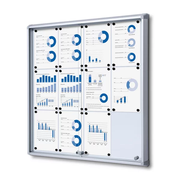 B1 Brandschutz-Schaukasten mit Schiebetür für den Inneneinsatz 88x92,2 cm (12x A4) | silber | ESG Sicherheitsglas
