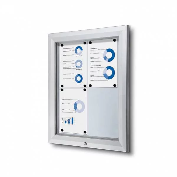 B1 Brandschutz-Schaukasten für den Außeneinsatz 58,5x76 cm (4x A4) | silber | ESG Sicherheitsglas