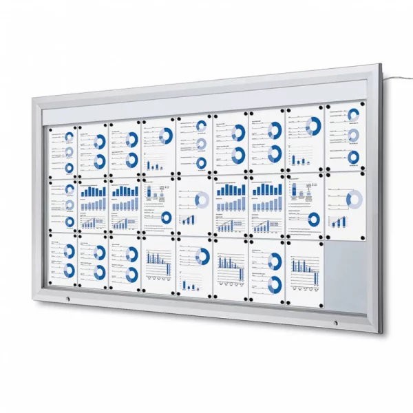 LED Schaukasten für den Außeneinsatz 116,7x212,5 cm (27x A4) | silber | ESG Sicherheitsglas
