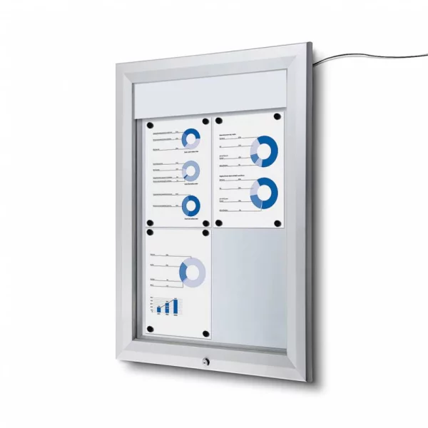 Vitrine pour l'usage à l'extérieur DEL 58,5x86 cm (4x A4) | argent | verre de sécurité trempé ESG