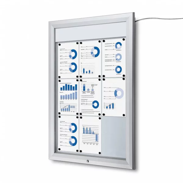 LED Schaukasten für den Außeneinsatz 80,5x116,7 cm (9x A4) | silber | ESG Sicherheitsglas
