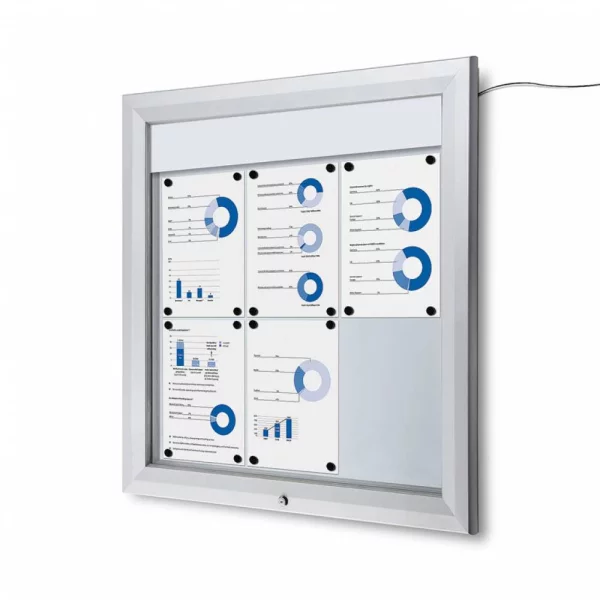 LED Schaukasten für den Außeneinsatz 80,5x86 cm (6x A4) | silber | ESG Sicherheitsglas