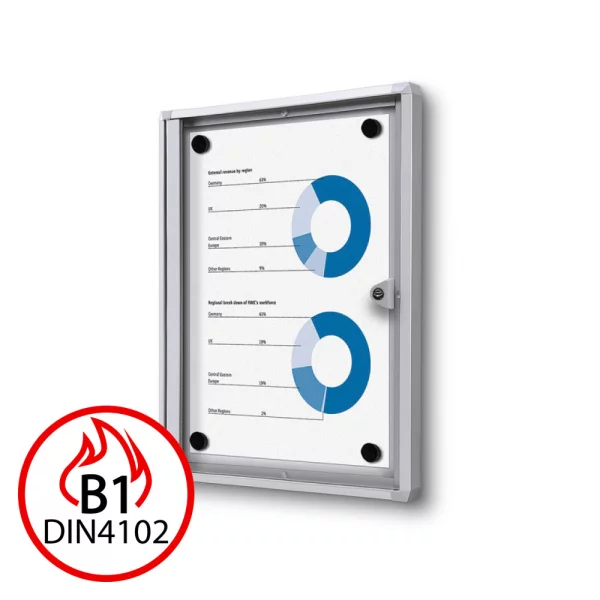 B1 vitrine protection contre le feu XS Economy pour l'usage à l'intérieur 22x31 cm (1x A4) | argent | verre acrylique UV 90 (2 mm)