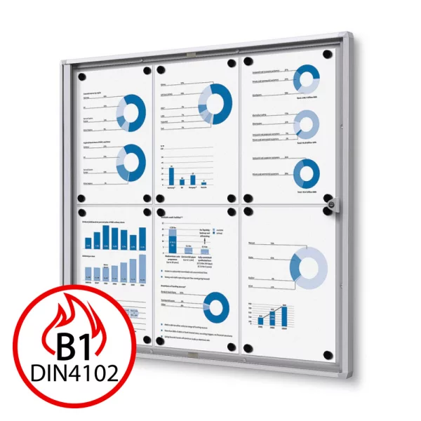 Brandwerende B1 vitrine XS Economy voor binnen 66x61,5 cm (6x A4) | zilver | acrylglas UV 90 (2 mm)