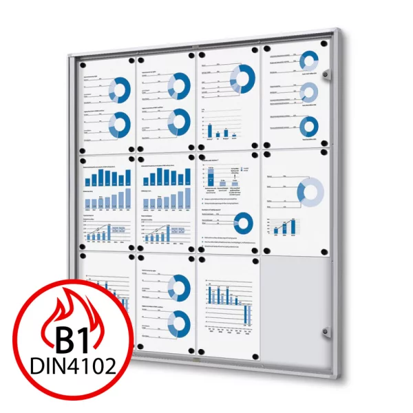B1 vitrine protection contre le feu XS Economy pour l'usage à l'intérieur 88x92,3 cm (12x A4) | argent | verre acrylique UV 90 (2 mm)