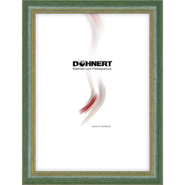 Holz Bilderrahmen Canons Park 20x28 cm | Olivgrün mit Gold | Antireflexglas mattiert (2 mm)