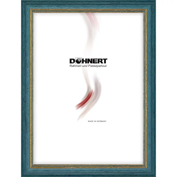 Holz Bilderrahmen Canons Park 30x40 cm | Tiefblau mit Gold | Antireflexglas mattiert (2 mm)