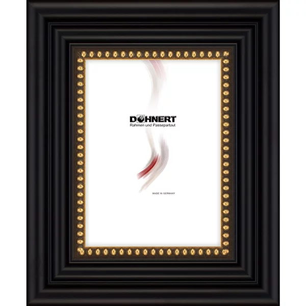 Barock Bilderrahmen Zuschnitt Southfields Schwarz-Goldperle | Normalglas (2 mm)