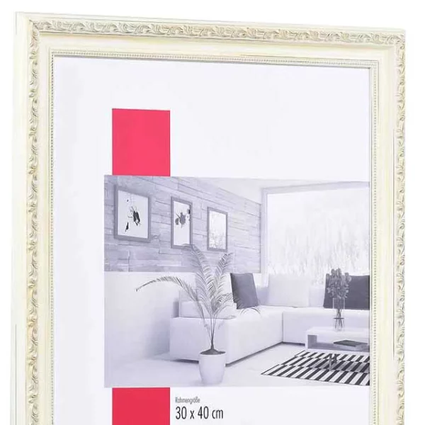 Barock-Bilderrahmen Profil 37 61x91,5 cm | weiß | Normalglas (2 mm)