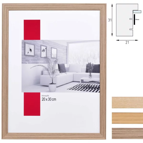 Holz-Bilderrahmen Profil 54 mit Abstandsleiste - Maßanfertigung eiche | Normalglas (2 mm)