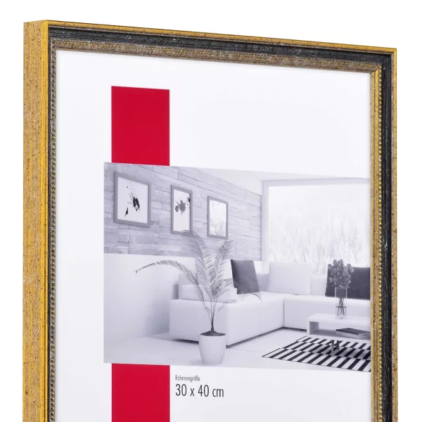 Holz-Bilderrahmen Profil 66 40x60 cm | Schwarz-Gold | Normalglas (2 mm)