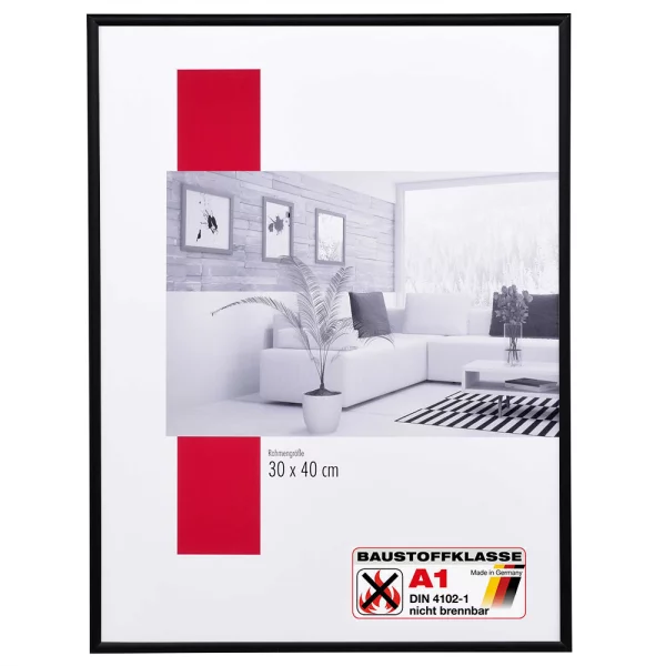Klassifizierter Standard A1 Brandschutzrahmen Profil S1 50x50 cm | schwarz matt | Normalglas (2 mm)