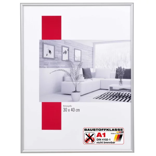 Klassifizierter Standard A1 Brandschutzrahmen Profil S1 50x50 cm | silber matt | Normalglas (2 mm)