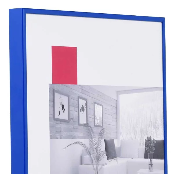 Alu-Bilderrahmen Profil 100 XL Maßanfertigung blau RAL 5010 | Kunstglas UV 99 entspiegelt (2 mm)