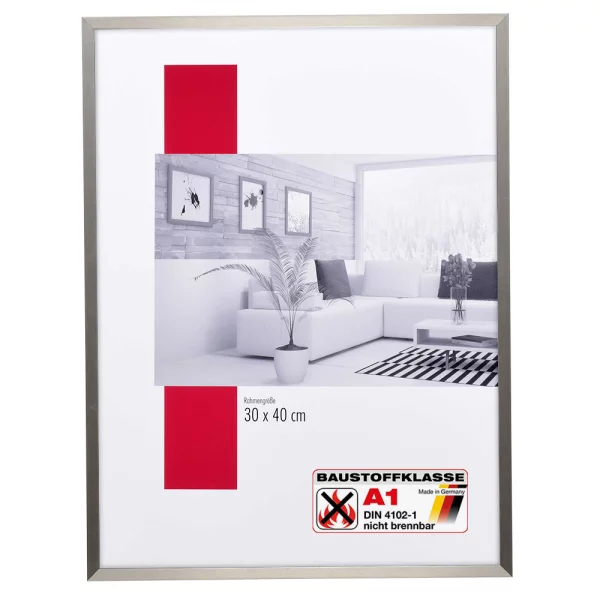 Klassifizierter Standard A1 Brandschutzrahmen Profil S2 50x50 cm | Grau gebürstet | Normalglas (2 mm)