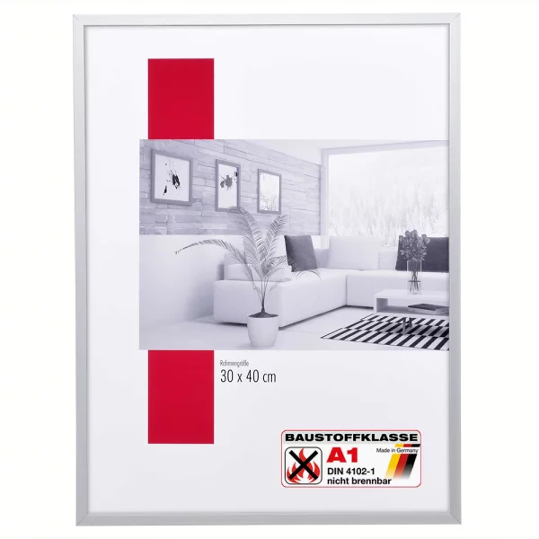 Klassifizierter Standard A1 Brandschutzrahmen Profil S2 50x50 cm | silber matt | Normalglas (2 mm)