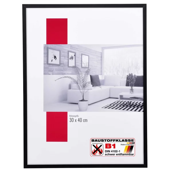Zertifizierter Standard B1 Brandschutzrahmen Profil S2 28x35 cm | Schwarz matt | Normalglas (2 mm)